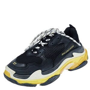 Balenciaga Black /Yellow Leather And Mesh Triple S Clear Sneakers Size 37